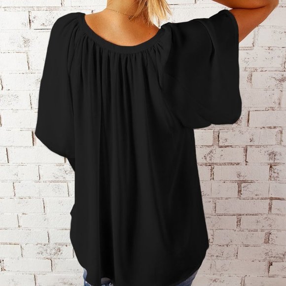 Split Neck Pleated Top - Picture 3 of 5